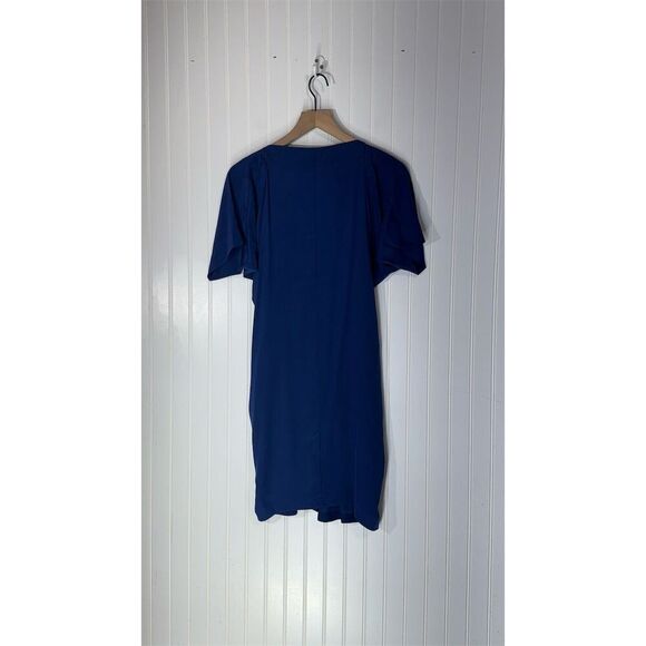 Vince 100% Silk V-Neck Mini Dress S Blue Short Sleeve Minimalist Quiet Luxury - Picture 4 of 6